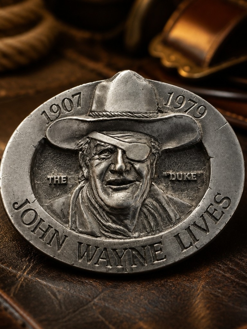 Vintage 1979 John Wayne Lives The Duke Commemorative Pewter Belt Buckle 1119